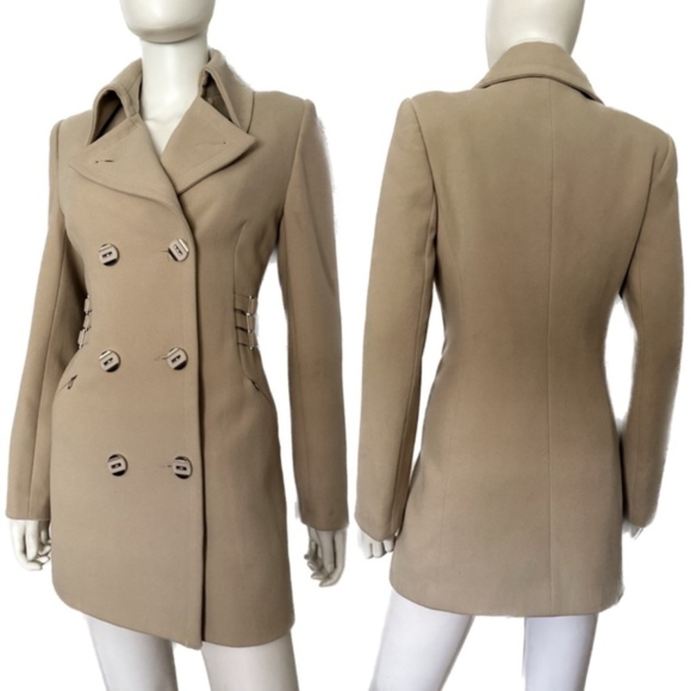 NEW WOMEN DOUBLE-BREASTED COAT BEIGE‎ LINED FITTED JACKET